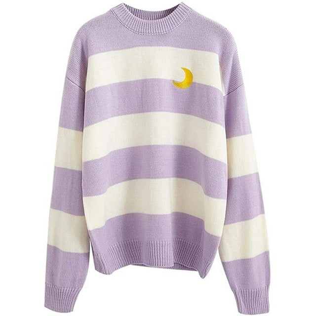 Mujeres Kawaii Ulzzang College Wind Candy Contraste Rayas Luna Suéter Ropa Adepaton WMZY-677-2