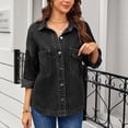 thumbnail image 5 of MaFYtyTPR Women's Denim Jackets Fashion Casual Long Sleeved Button Pocket TurndownCollar Coat with Pocket Slim Comfy Cardigan Jean A-Black S, 5 of 6