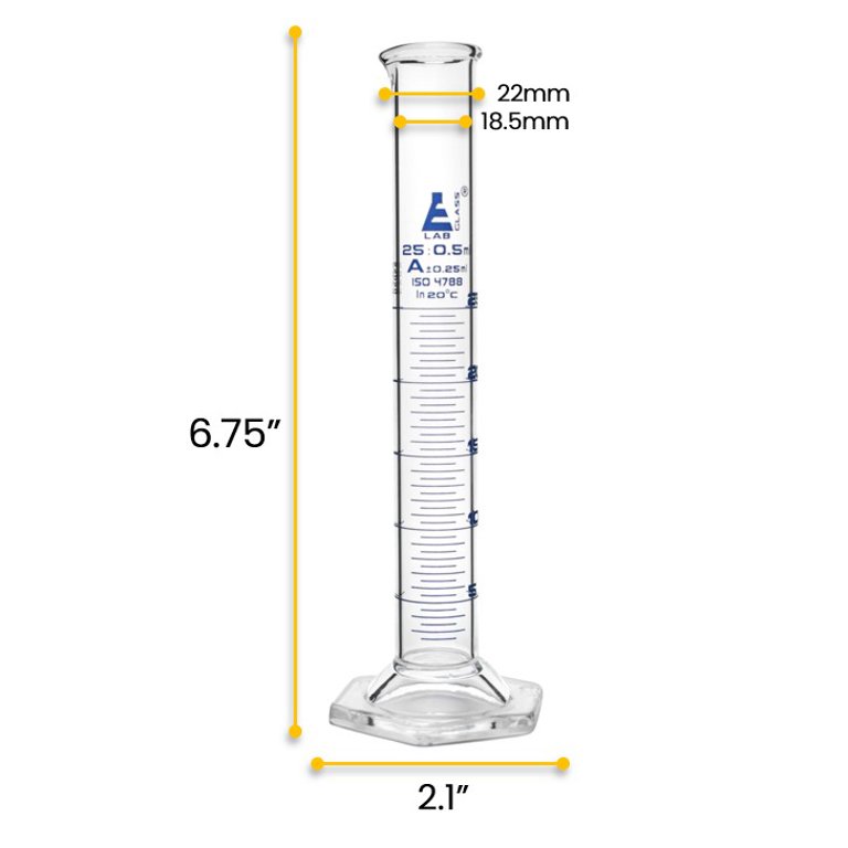 Borosilicate Glass Graduated Cylinder, 25 ml, 0.5 ml Graduation