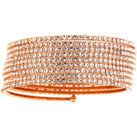 X & O Handset Austrian Crystal Rose Gold-Plated 9-Row Wire Bangle, One Size
