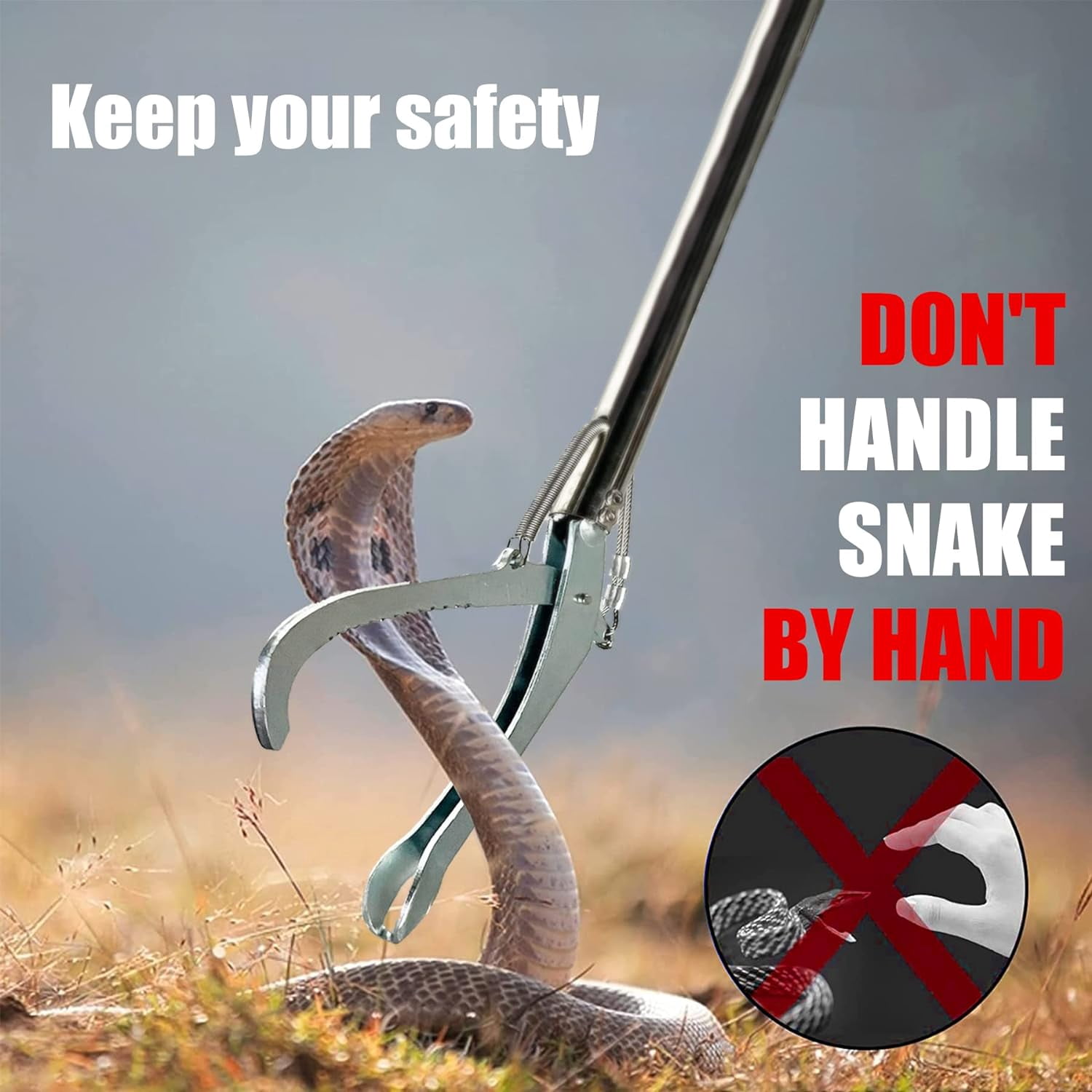 IC ICLOVER 47 Inch Extra Heavy Duty Snake Tongs Reptile Snake Catcher Wide Jaw Handling Tool with with Non-Slip Grip Handle & Locking