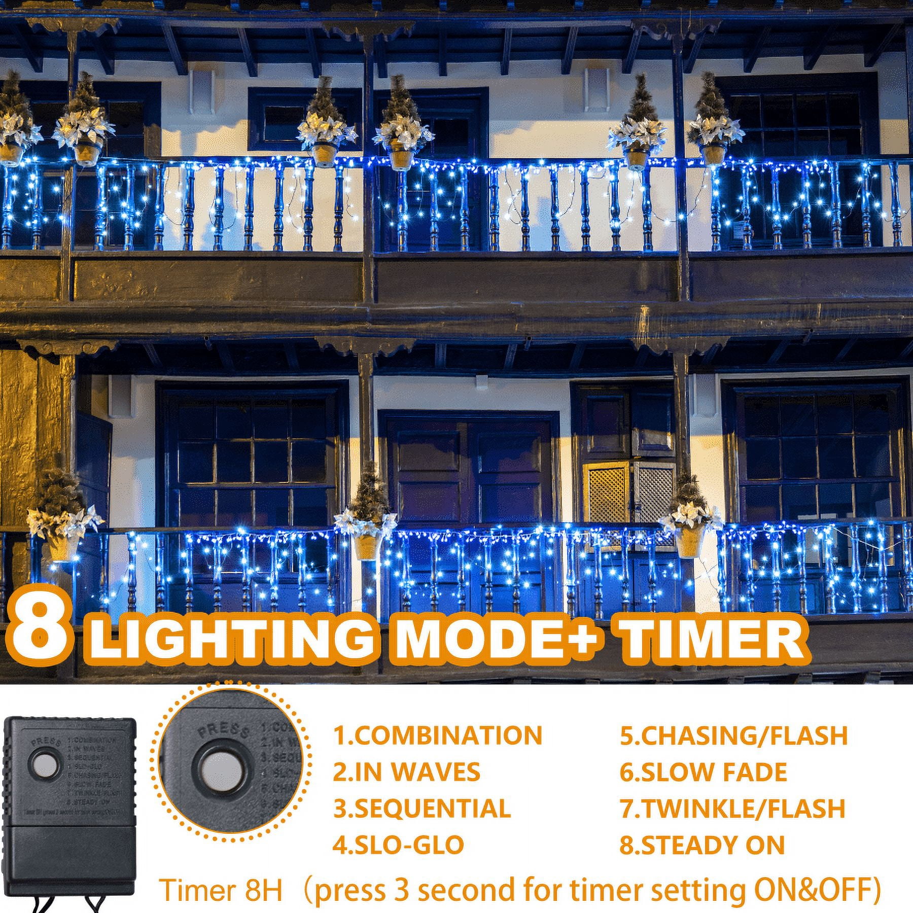 750 LED String Lights Cluster Lights - 41ft Blue Green Wire Outdoor Waterproof Lights, Plug in Indoor String Lights with 8 Modes & Timer Memory for Xmas, Christmas Tree
