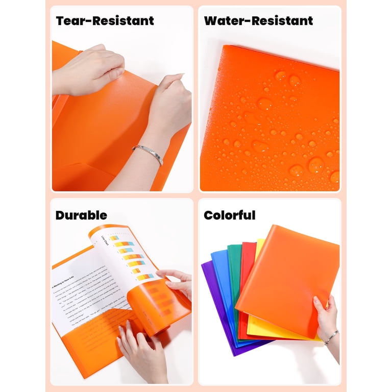 SUNEE 3-Prong Plastic Folders with Pockets, 6 Count photo 5