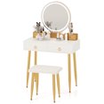 thumbnail image 2 of Costway Vanity Makeup Dressing Table Stool Set 3-Color Lighted Mirror with Drawers White, 2 of 10