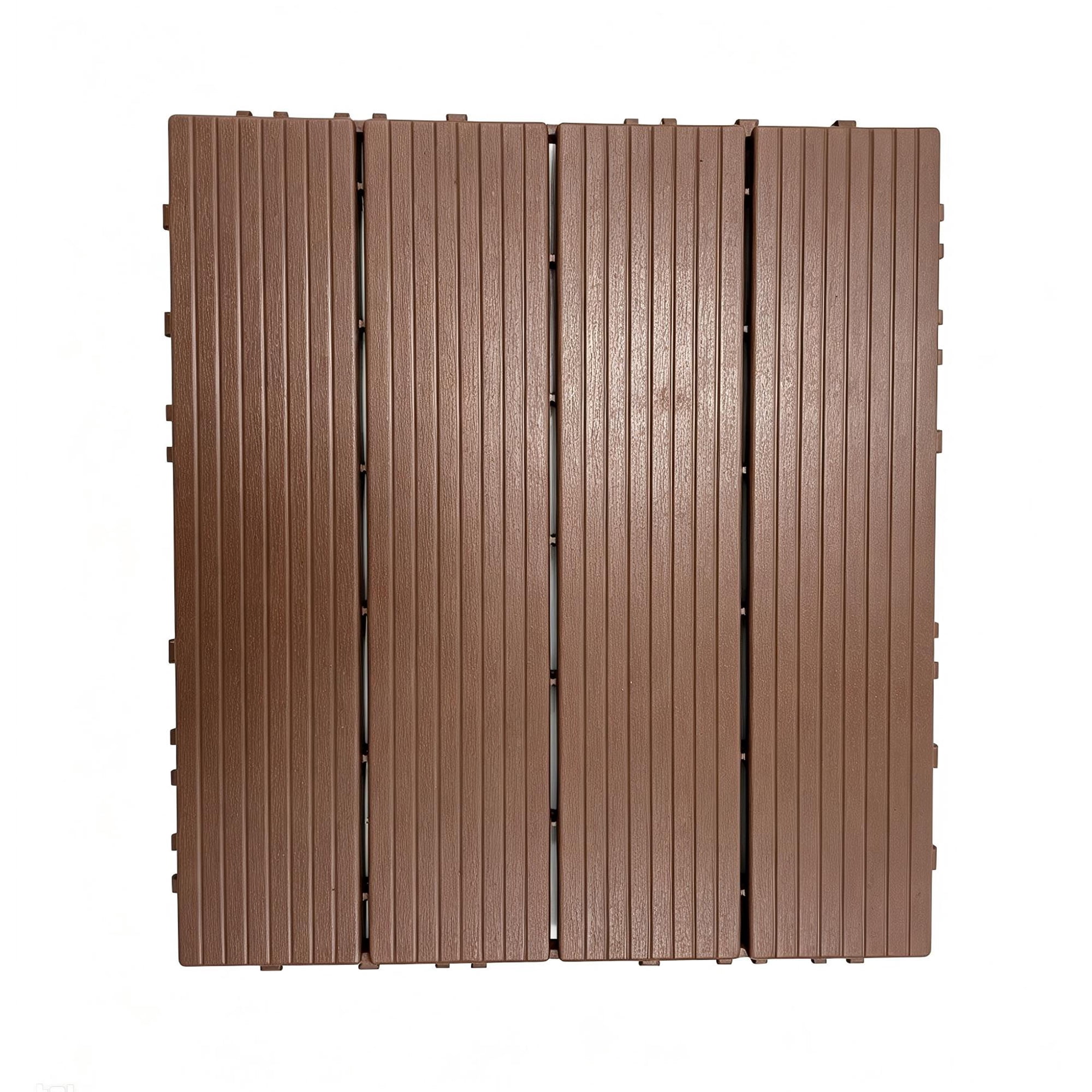 Interlocking Deck Tiles 44-Pack 12x12 Inch, Waterproof Patio Flooring and Snap Together Decking Tiles with Non-Slip Surface for Poolside Porch Garden, Brown