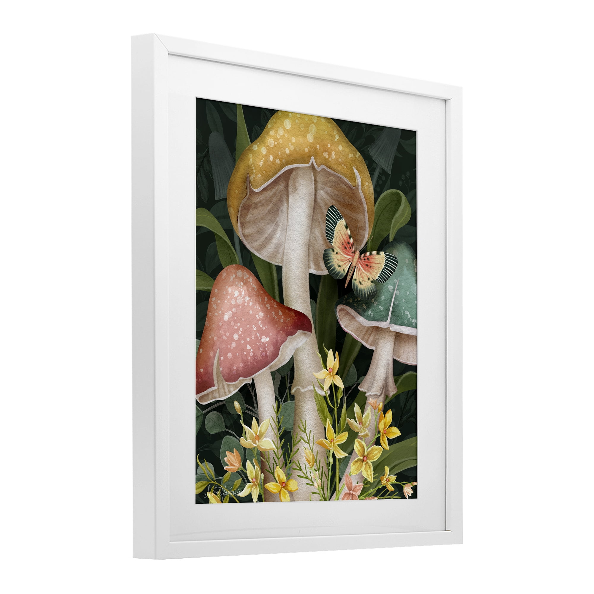 Stupell Industries Midnight Garden Mushrooms White Framed Print Under Glass, design by Nicole Tamarin