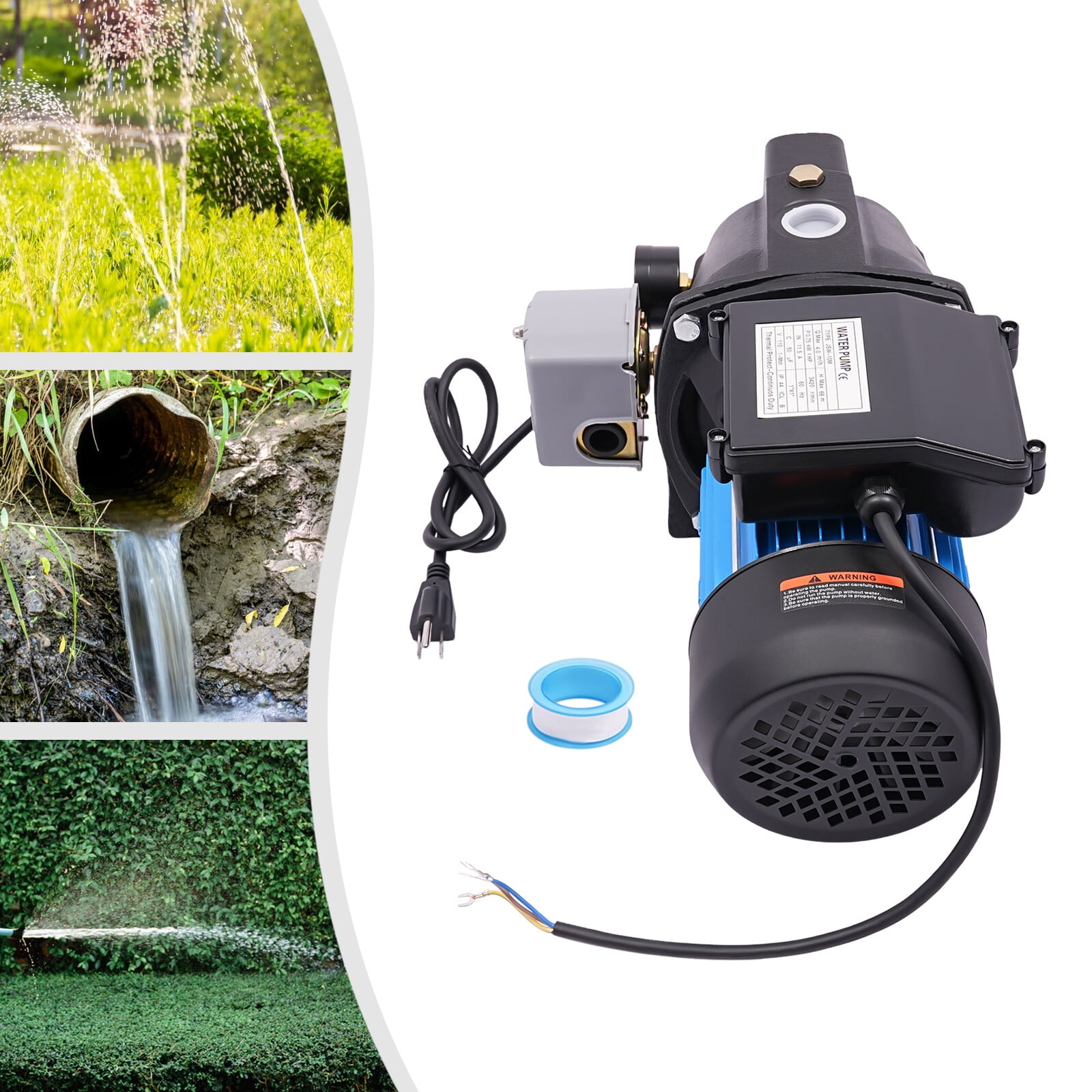 ToppiJoy 110V 1HP Shallow Well Pump with Ejector Kit Cast Iron Jet Water Pump, Well Depth Up to 25ft, Automatic Pressure Switch, Water Pump for Farm Lawn Garden