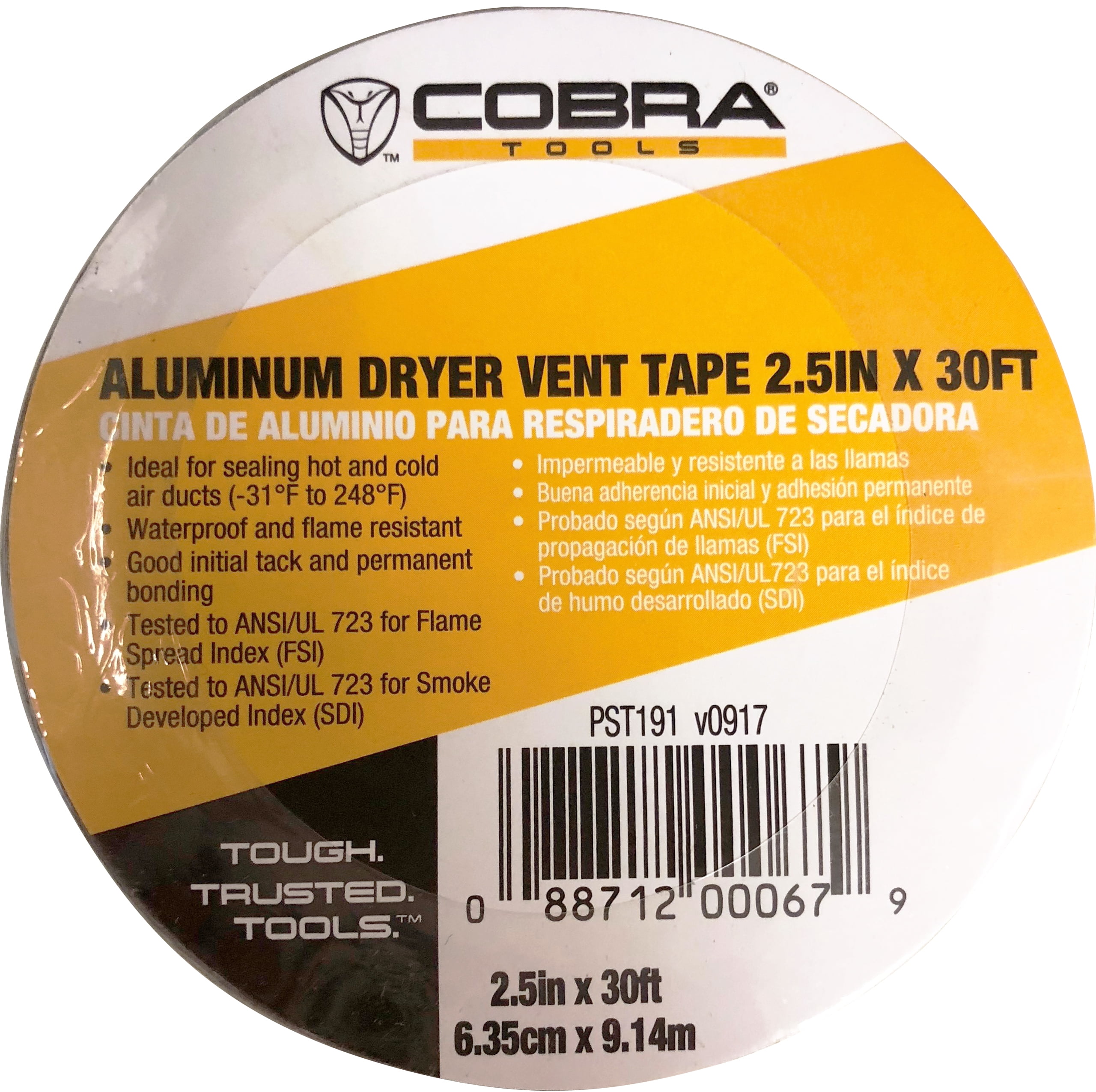 Cobra Tools Aluminum Dryer Vent Tape, 2.5' x 30 Feet