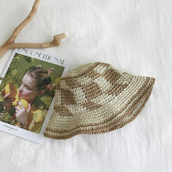 CoCopeaunts Summer Handwoven Straw Yarn Crochet Sun Hat Women Beach Hats Plaid Bob Fisherman Cap Women Panama Hats