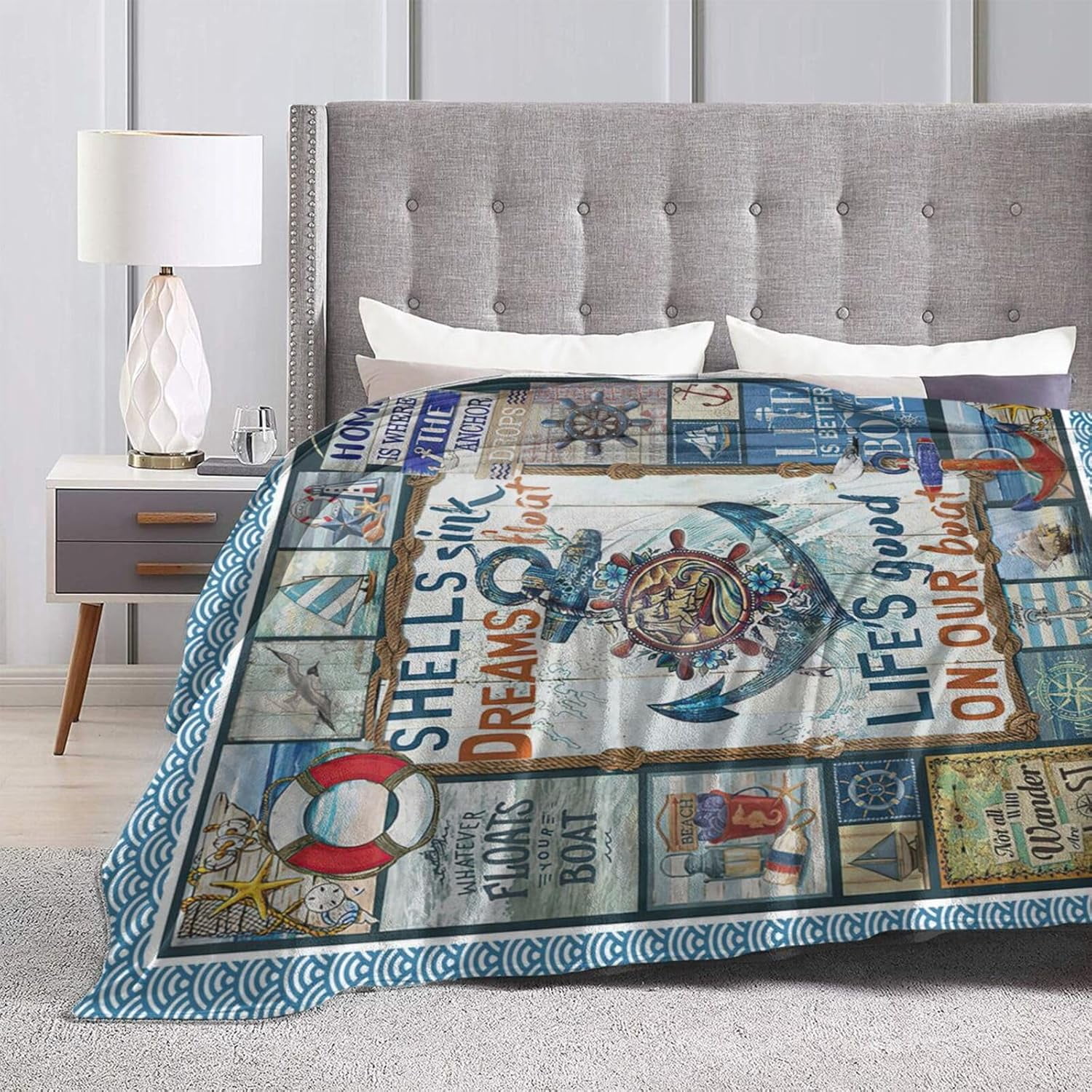 Anchor Ocean Blanket for Woman Girls Nautical Ship Anchors Throw Blanket for Man Boys Fleece Soft Cozy Warm Fuzzy Anchor Decor Blanket Gifts for Kids Adults Couch Sofa Bed 60"X50"