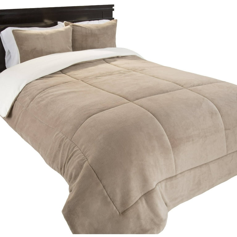 Lavish Home 3 Piece Sherpa Full Queen Bedding Comforter Set Taupe Walmart