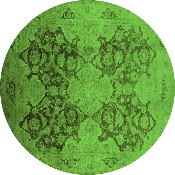 Ahgly Company Indoor Round Oriental Green Industrial Area Rugs, 7' Round
