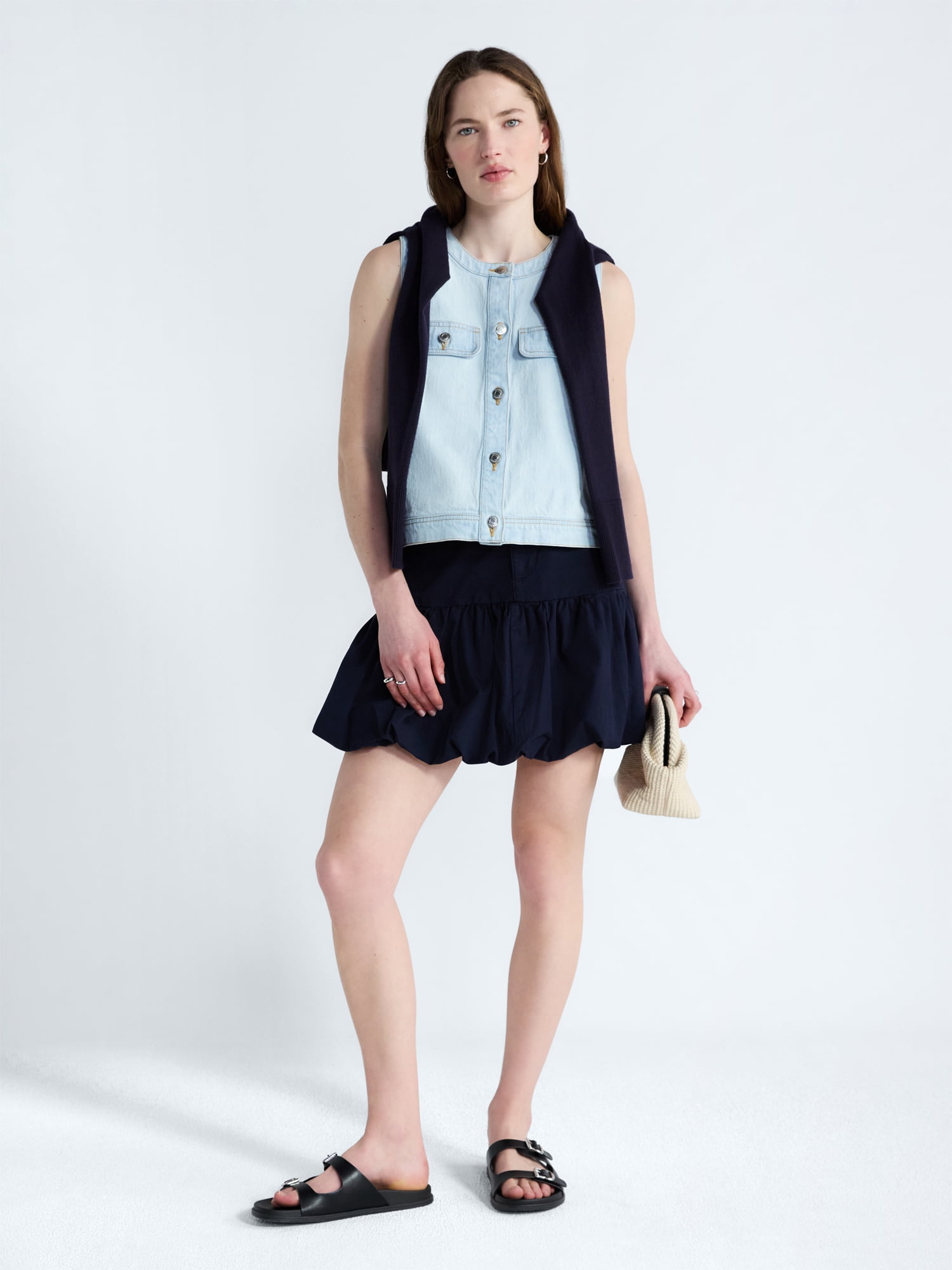 Free Assembly Women's and Women's Plus Button Front Sleeveless Denim Top, Sizes XS-4X