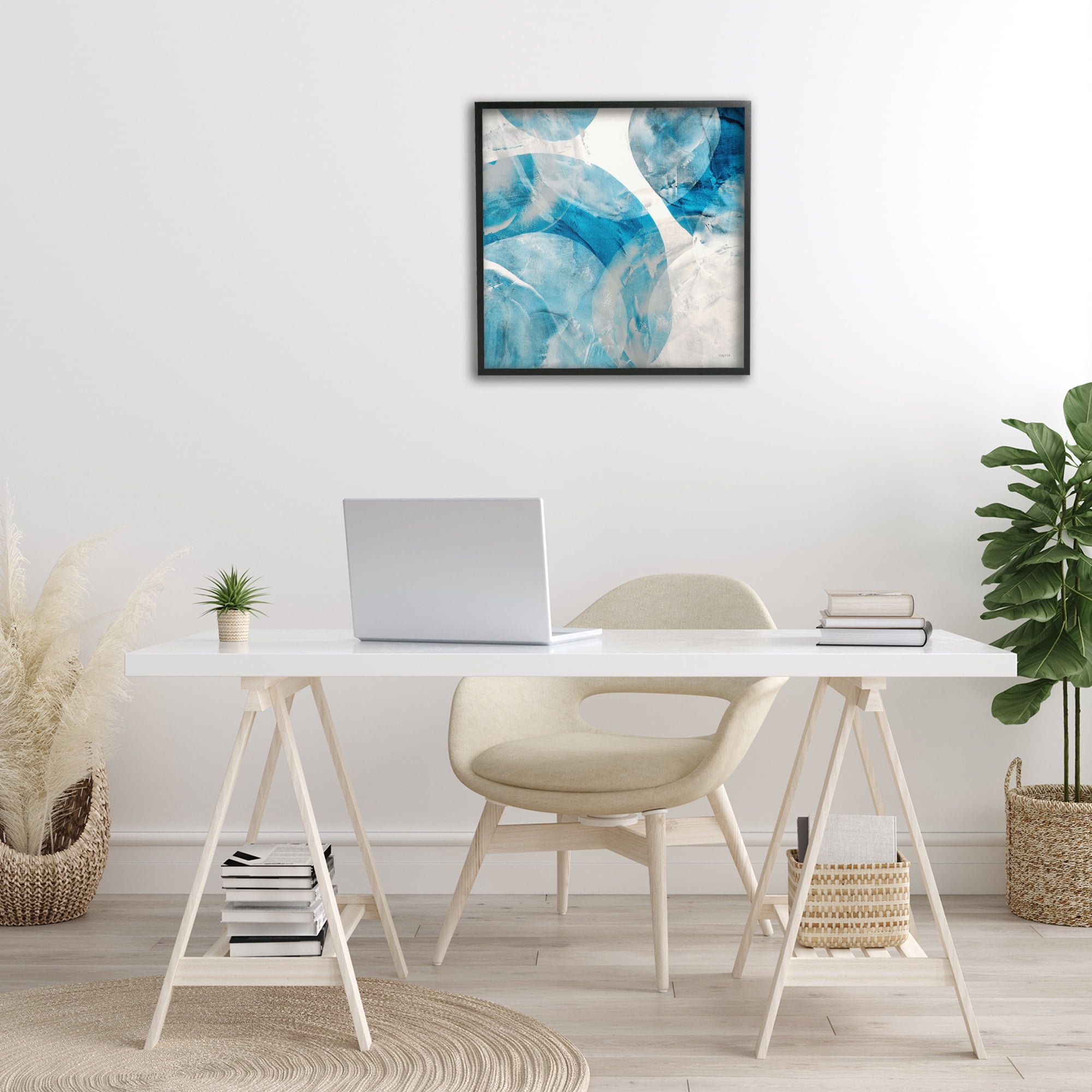 Stupell Industries Opaque Blue Spheres Abstract Painting Black Framed Art Print Wall Art, 24 x 24