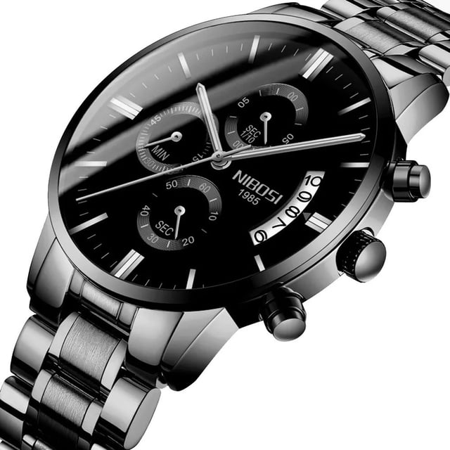 Reloj De Hombre Negro Impermeable Con Cronógrafo Malubero Nibosi