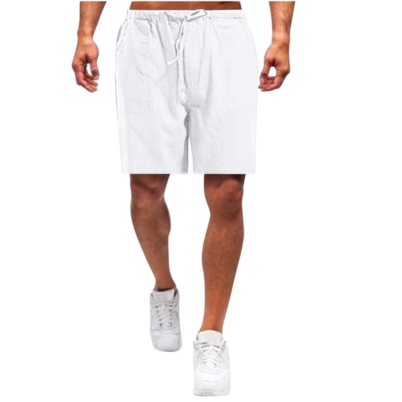 Puntoco Cargo Sweat Shorts Pants,Men'S Linen Large Pocket Shorts Half Shorts Pants White 10(XL)