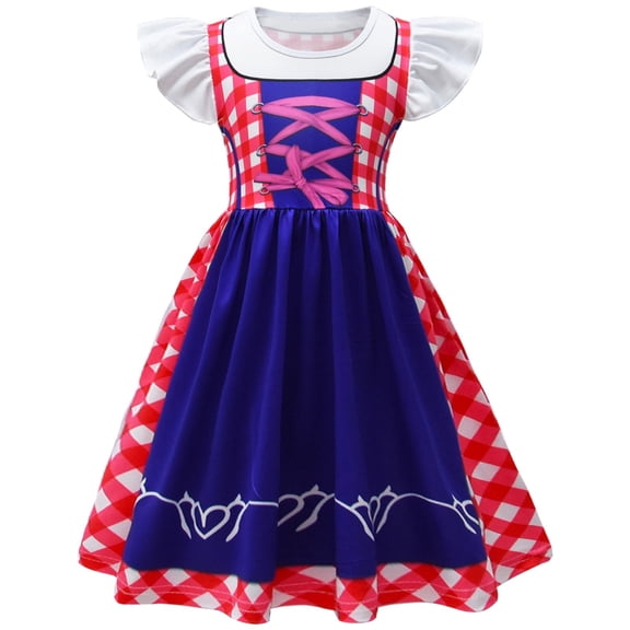 Ruyang Toddler Girls Bavarian Dirndl Dress Ruffle Sleeve Plaid Pleated Dresses Kids Elegant Oktoberfest Pageant Dresses