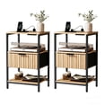 thumbnail image 6 of Ktaxon Fluted Nightstand with Charging Station End Table with Drawers Bedside Table Furniture for Bedroom, Living Room, Oak, 6 of 6