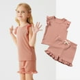 thumbnail image 2 of Krdevn Girls Summer Outfits 2 Piece Set Toddler Baby Pure Color Sleeveless Top Elastic Waist Shorts Casual Beach School Party Yoga Play,6-12 Months, 2 of 7