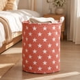 thumbnail image 4 of Collapsible Star-Print Linen Cotton Laundry Hamper with Handles, Extra Large Washable Fabric Storage Bin for Clothes, Toys & Blankets, 4 of 9