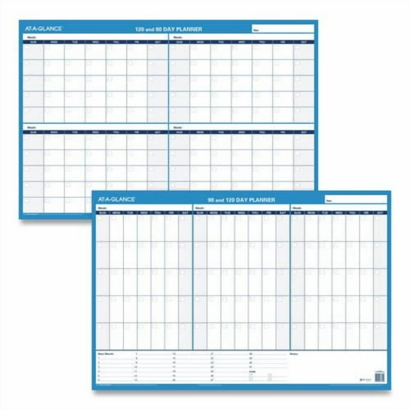90/120-Day Undated Horizontal Erasable Wall Planner, 36 X 24, White/blue Sheets, Undated | Bundle of 2