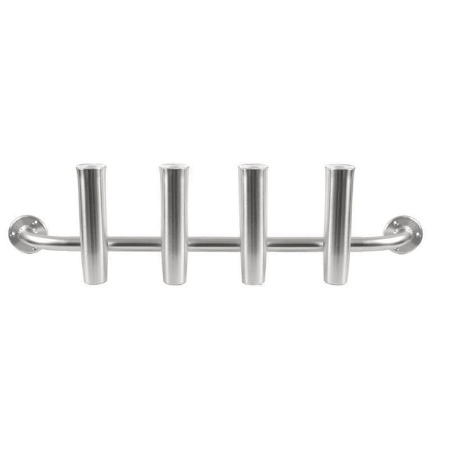 Taco Fishing Rod Holder F31-3504BSA-1 Surface Mount; Holds Four Spinning or Casting or Conventional Fishing Rods; Held by Fishing Rod Butt; Brushed Anodized; Silver; Aluminum