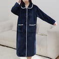 thumbnail image 4 of SWSMCLT Women's Fleece Robe Long Pajamas Thick Button Bathrobe Warm Long Sleeve Comfy Soft Trendy Fall House Navy Medium, 4 of 5