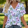 thumbnail image 2 of Womens Summer Tops 2026 V Neck Short Sleeve Shirts Trendy Dressy Casual Hawaiia Floral Vacation Outfits Printed, 2 of 7