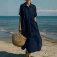 thumbnail image 2 of Dresses for Women, Womens Summer Cotton Flowy Maxi Dress, Short Sleeve Lape Empire Waist Boho Tiered Ruffle Casual Loose Long Dresses, 2 of 6