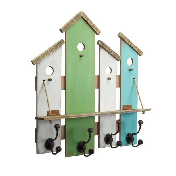 Set Of 2 Decorative Spring Birdhouse Shaped Shelf With Four Hooks 20 5 Com Set Of 2 Decorative Spring Birdhouse, Birdhouse Wall Coat Rack