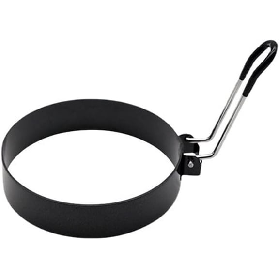 Egg Ring Stainless Steel Round Mold Fryer, Anti Scalding Silicone Egg Ring, Non Sticking Circular Egg Frying Mold for Camping Breakfast Sandwich Burger (Black,6 Inch)