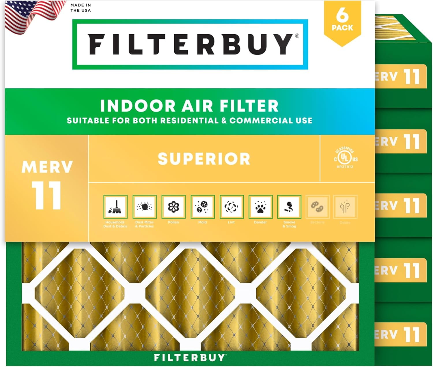 Filterbuy Filtro aria MERV 11 Allergen Defense (21 x 23 x 1), filtri dell'aria di ricambio per forni HVAC AC pieghettati (dimensioni effettive: 51 x 56 x 1 cm
