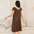 thumbnail image 7 of Aobny Womens Nightgown Solid for Curvy Loungewear V-Neck Short Sleeve Brown Womens Plus Size Pajama Sets,XXL, 7 of 7