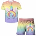 thumbnail image 1 of Verano niñas unicornio ropa traje niños moda niños niñas dibujos animados camiseta pantalones cortos 2 uds conjunto ropa Casual niños chándales 11T Gao Jinjia LED, 1 of 2