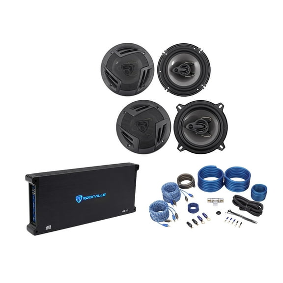 (2) Rockville RV6.3A 6.5" Speakers (2) 3.5" Speakers 4-Channel Amplifier Amp Kit