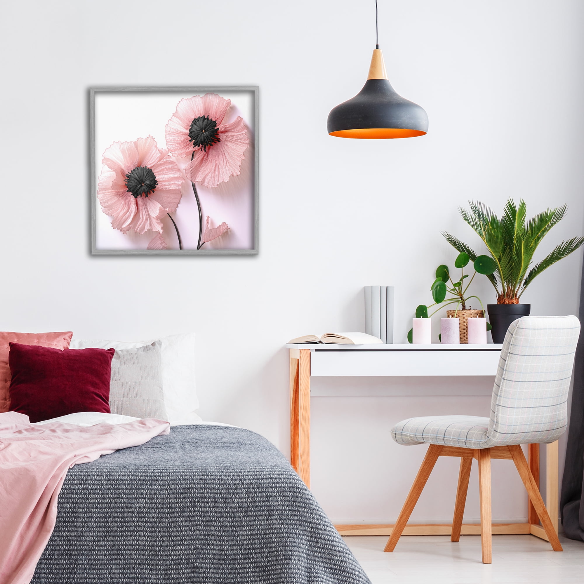 Properly Pink Poppies Gray Framed Giclee Art, design by Sasha