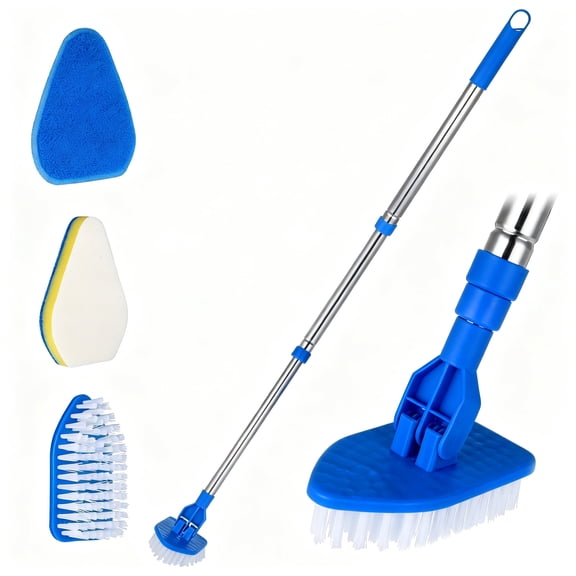 Armscye 35" Adjustable Long Handle Scrub Brush Set, 3-in-1 Bathroom Cleaning Brush with Stiff Bristle, Sponge & Microfiber Heads, 180° Rotating Head for Bathroom Tub, Shower, Tile & Glass