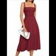 thumbnail image 2 of Vestido Midi con Corsé, Aberturas Fluidas y Cordones para Mujer, Vestido Informal de Verano de Corte A para Fiesta de Té. Rojo XXL, 2 of 9