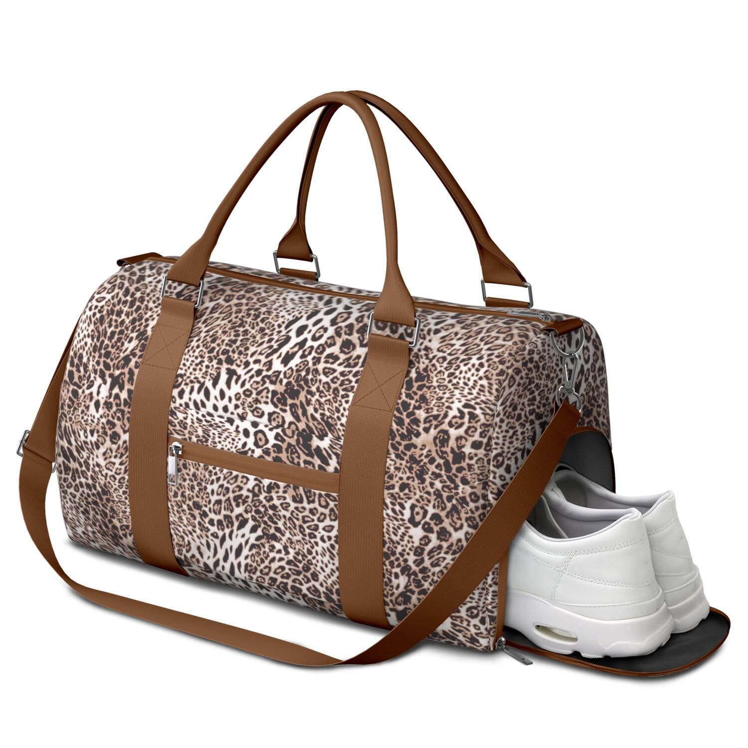 Leopard Womens Gym Tote Duffle Bag with Wet Pocket & Shoe Compartment, Checkered Travel Duffel Bag Overnight Weekender Hospital Tote Girls Workout Carry on Bag with Luggage Sleeve