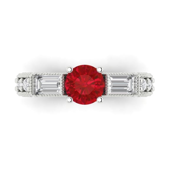Three-Stone Engagement Ring for Women - 2.33ct Simulated Ruby in 18K White Gold Promise Ring