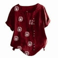 thumbnail image 4 of IROINNID Plus Size Shirts for Women Summer Casual Round Neck Short Sleeve Flower Printing Loose Breathable Tops Burgundy, 4 of 4