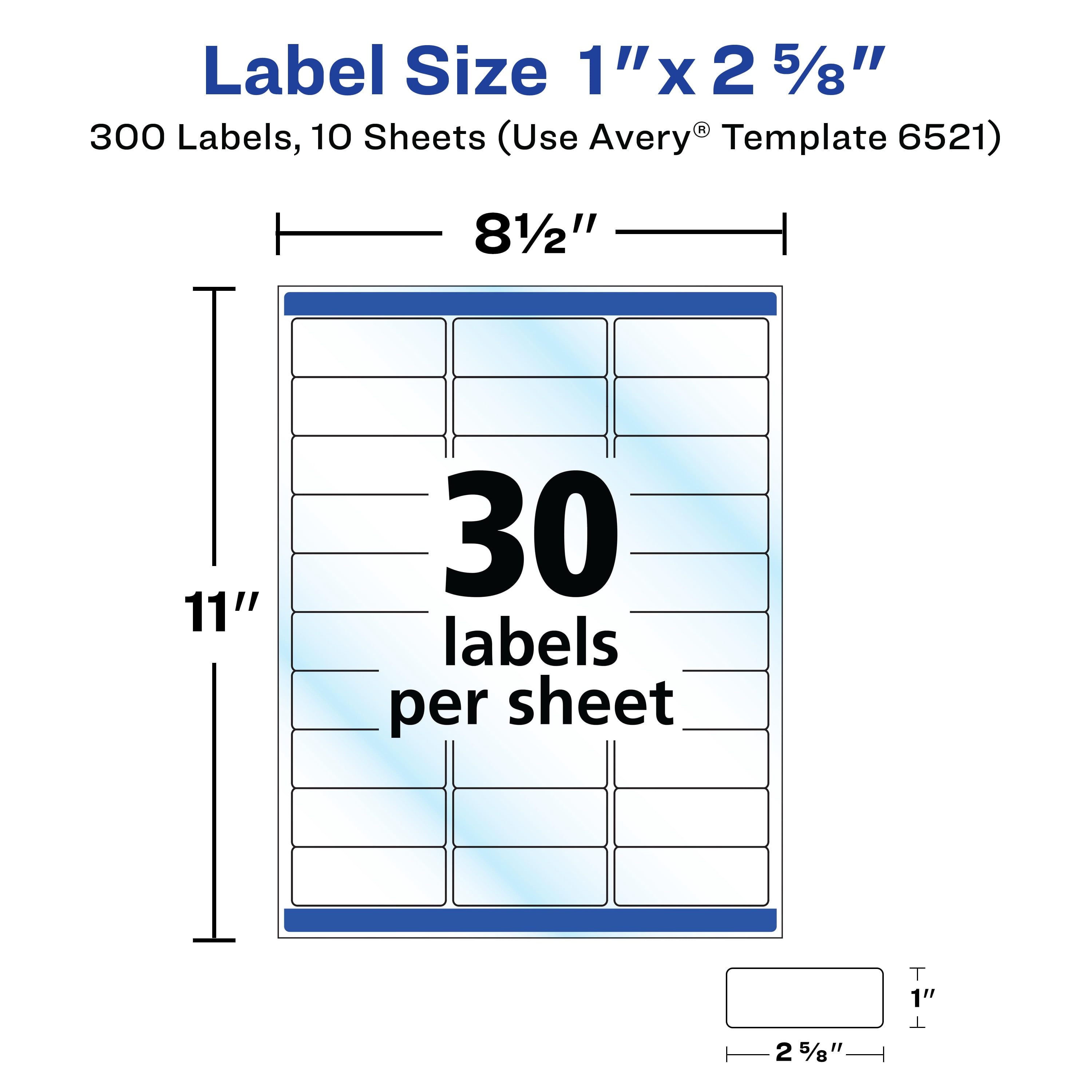 Avery Address Labels, 1" x 2-5/8", Glossy Clear, 300ct (6521)