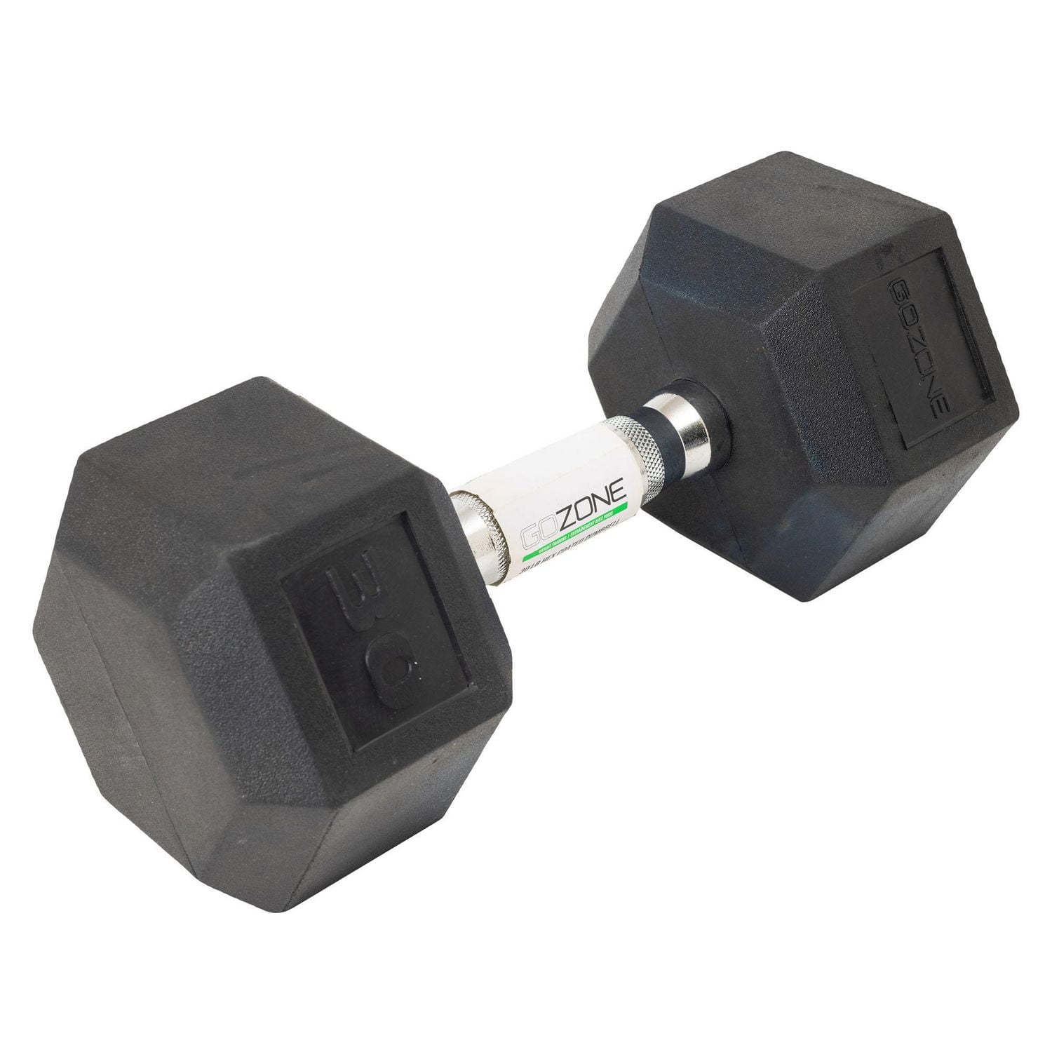 GoZone Rubber-Coated Hex Dumbbell – Black/Chrome, No-roll design