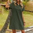 thumbnail image 6 of Mohiass Women's Tunic Mini Shirt Dress Cotton Short Sleeve Ruffle Hem Dress Button Up Shift Chambray Dresses Army Green L, 6 of 9