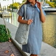 thumbnail image 4 of Baikeli Clearance Womens Dresses Cotton Linen Dresses for Women 2024 Summer Casual Sundresses Lapel Neck Button Outfits Solid Color formal Dresses Womans Summer Dresses, 4 of 7
