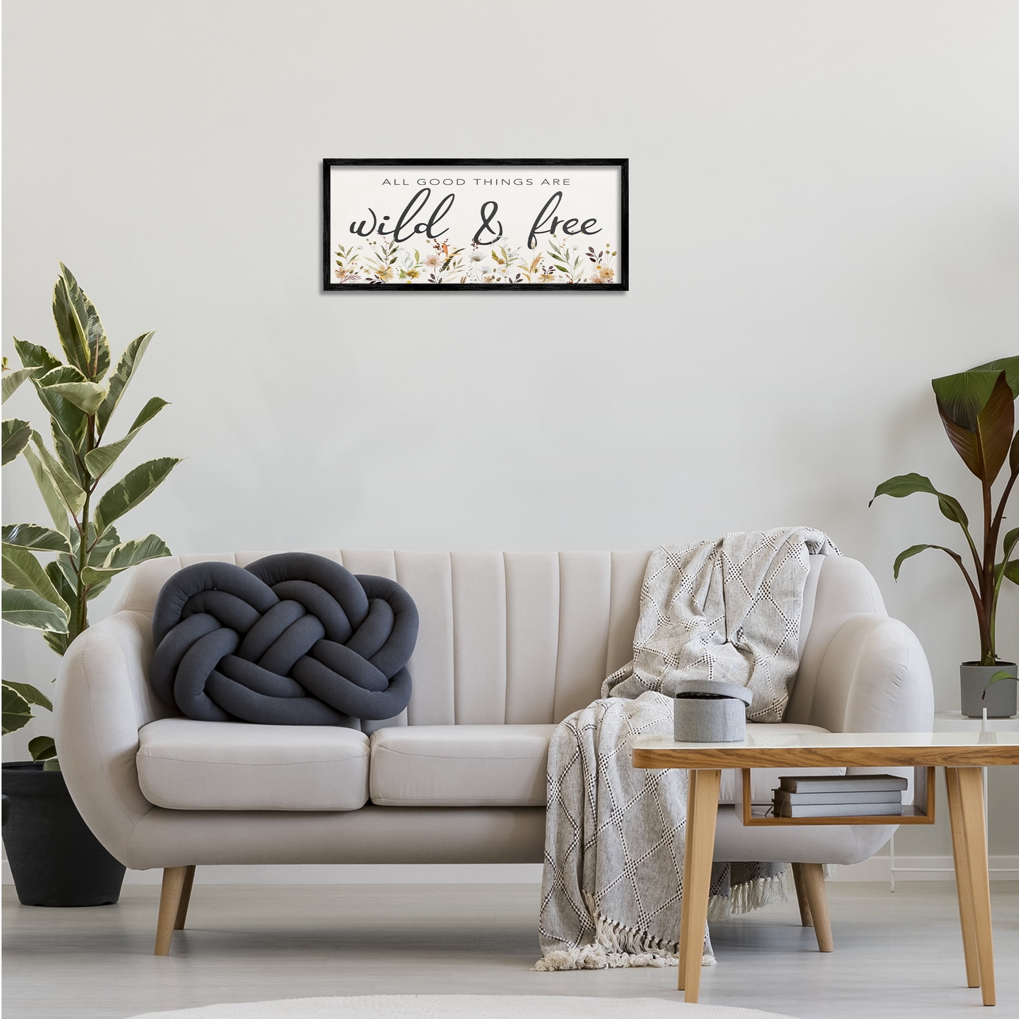 Stupell Industries Wild & Free Sentiment Botanical & Floral Painting Black Framed Art Print Wall Art, 24 x 10