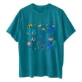 thumbnail image 6 of LEBONYARD Womens Summer Tops Loose Fit,Short Sleeve Shirts for Women fashion casual,Women's Fashion Summer Round Neck Drop Sleeves Leisure Short Sleeve Flower Printing Tops Blue M, 6 of 7