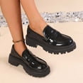 thumbnail image 5 of Womens Black Chunky Patent Faux Leather Platform Penny Loafers, Slip-on Lug Sole Shoes with Non-slip Rubber Outsole, Comfortable Y2K Style,Size 8.5, 5 of 7