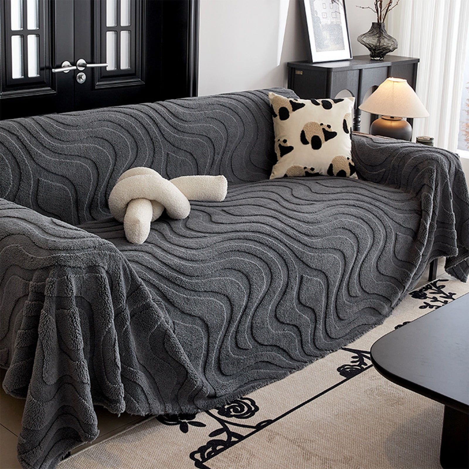 Plush Fuzzy Sectional Couch Covers, Non Slip Soft Warm Sofa Slipcover, Velvet Thick Sofa Slipcover, Non Slip Reversible Quilted Sofa Cover, Furniture Protector Sofa Cover