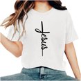 thumbnail image 1 of Camisetas de Cuello de Tripulación de Manga Corta para las Mujeres Cartas de Impresión de Pascua Camiseta de Manga Corta, Spandex de Poliéster, 1 of 5